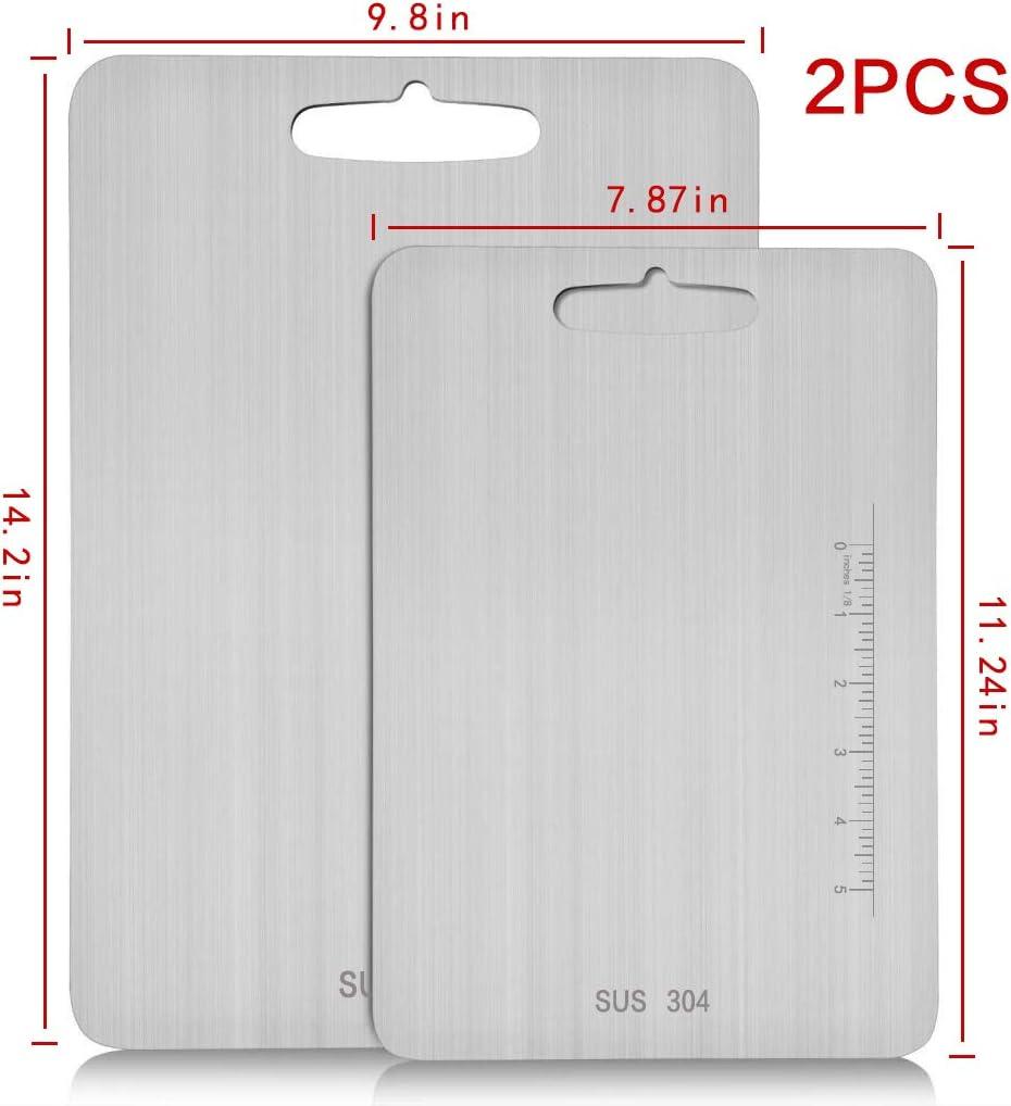 Large and Medium Stainless Steel Cutting Boards with Measurement Scale