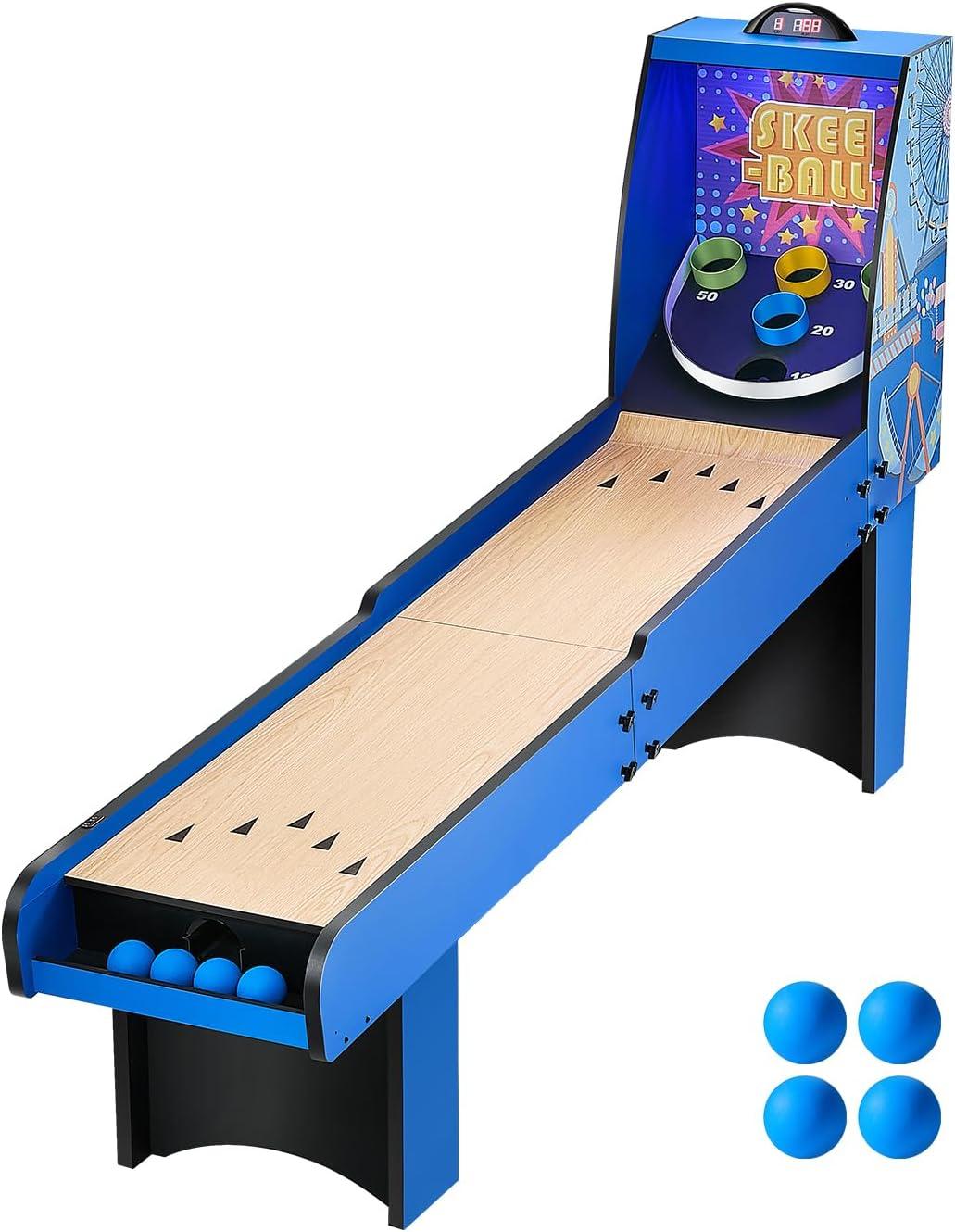 8 ft. Roll and Score Classic Arcade Game Table, Skee Ball Arcade Machine Indoor with Electronic Scorer, Sound, Automatic