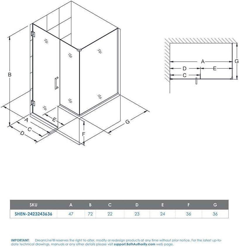 Clear Glass Frameless Hinged Shower Enclosure with Brushed Nickel Hardware