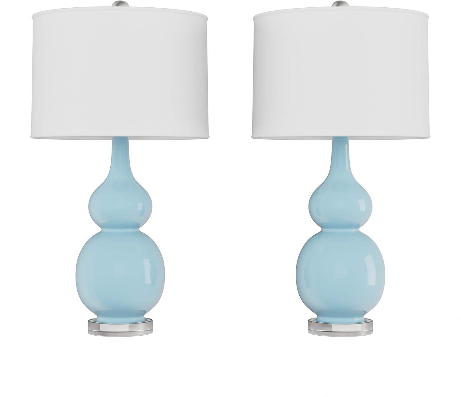 Lavish Home Set of 2 Ceramic Table Lamps - Double Gourd Vintage Style Lights for Bedroom, Living Room, or Office with Efficient LED Bulbs, Blue