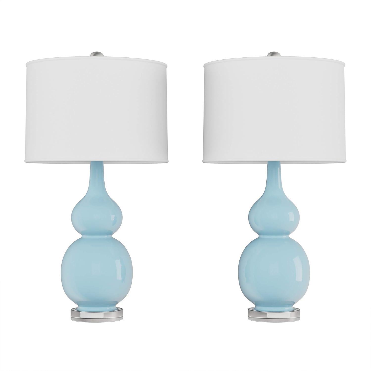 Lavish Home Set of 2 Ceramic Table Lamps - Double Gourd Vintage Style Lights for Bedroom, Living Room, or Office with Efficient LED Bulbs, Blue