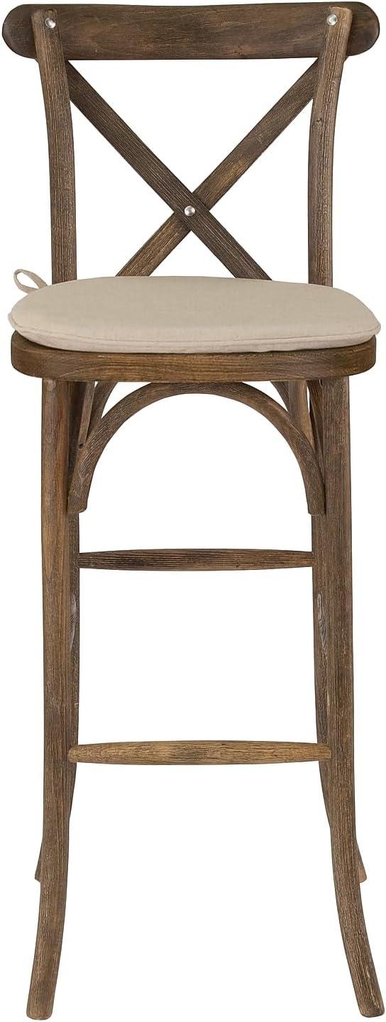 Flash Furniture HERCULES Series Dark Antique Wood Cross Back Barstool with Cushion