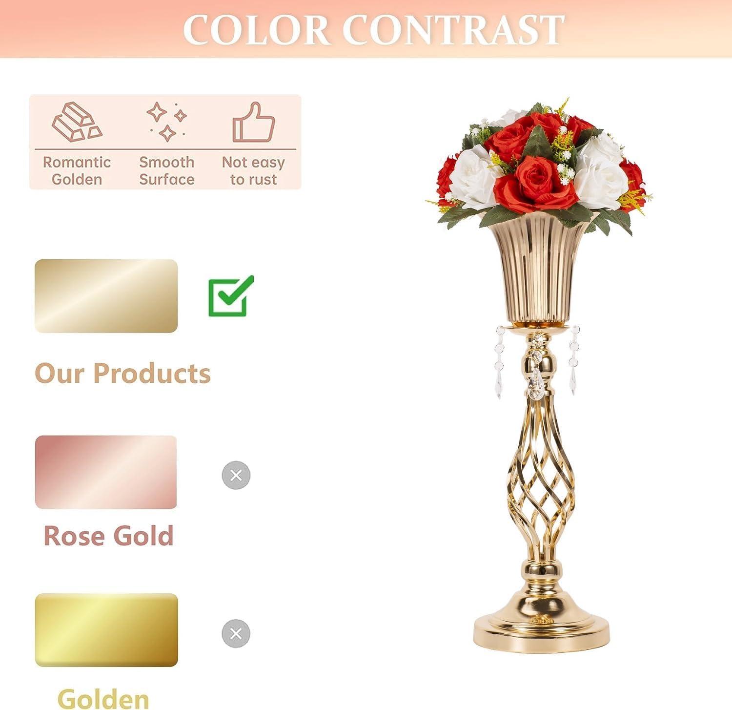 20.2in gold centerpieces for table wedding, 2Pcs wedding flower stand centerpieces for tables, Tall Metal Flower Vase Centerpieces for Party Events Birthday Home Decoration