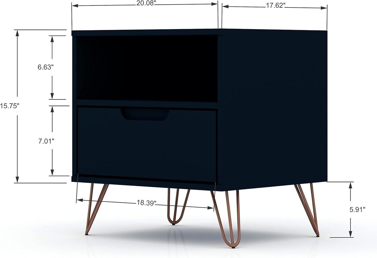 Set of 2 Rockefeller 1 Drawer Nightstands Tatiana Midnight Blue - Manhattan Comfort