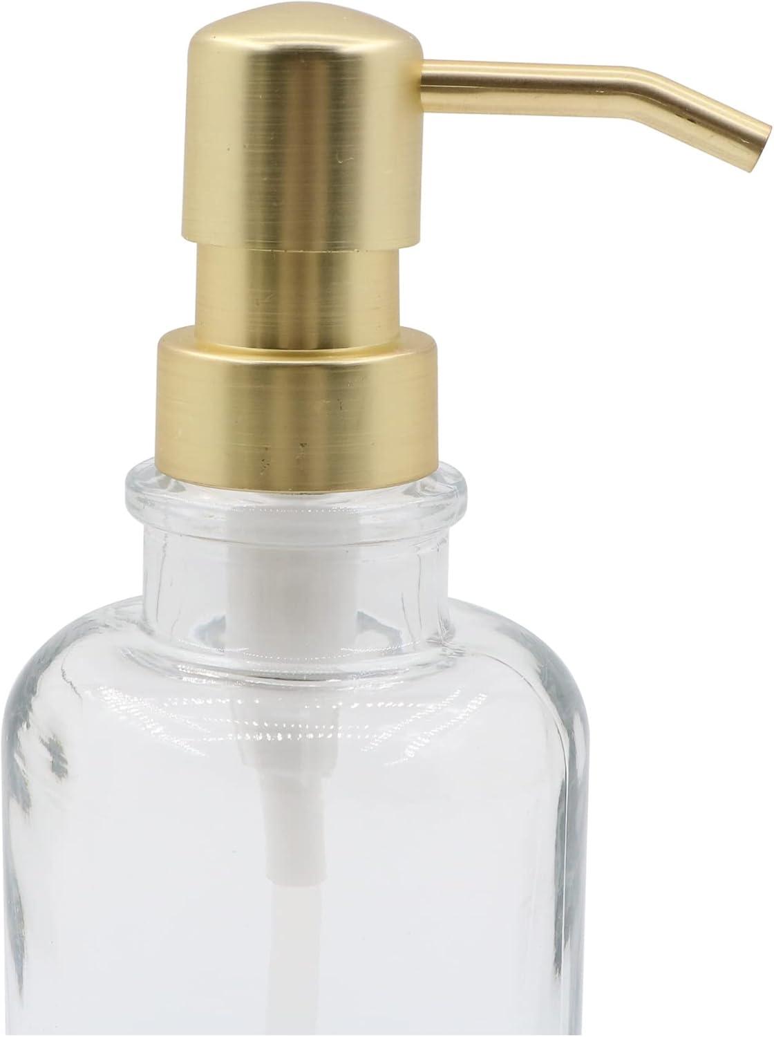 Brushed Gold Glass Soap and Lotion Dispenser Set with Metal Caddy