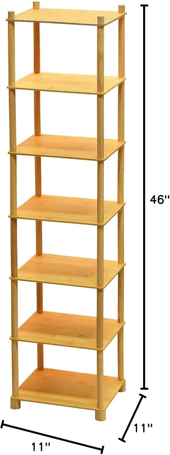 Vertical Bamboo 7-Tier Narrow Standing Shoe Rack Shelf