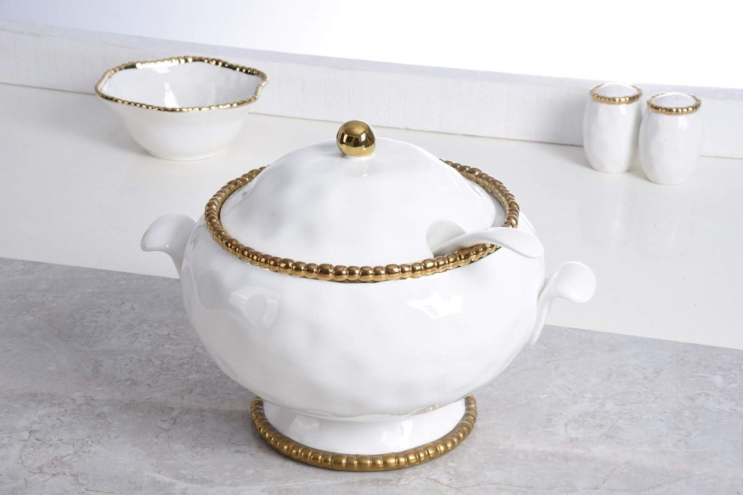 Pampa Bay Porcelain Soup Tureen and Ladle (White and Gold)