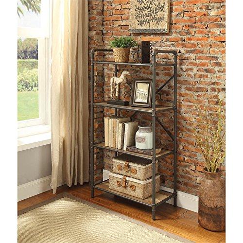 48" Itzel 4 Shelves Bookcase Antique Oak/Sandy Gray - Acme Furniture: Metal Frame, Open Back Design, Home Office Storage