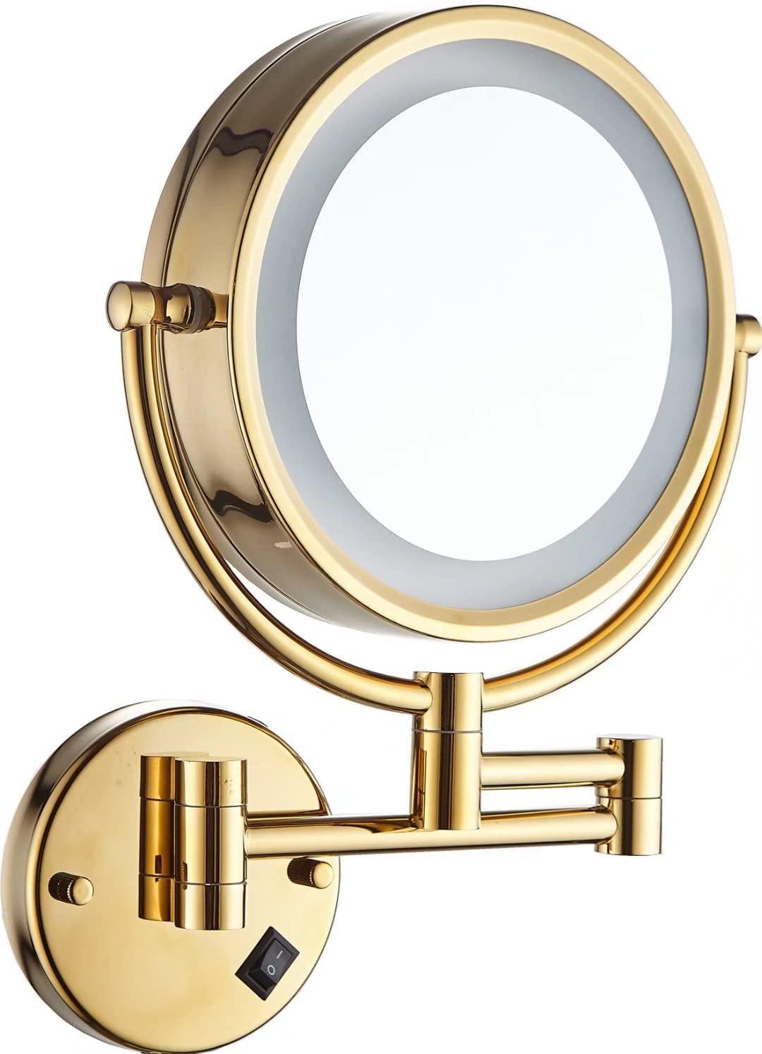 8.5 Inch Wall Makeup Mirror with 3 Tones LED Lights,Double Sided Vanity Mirror for Bathroom 10X Magnification,Plug Powered (Black/10X)