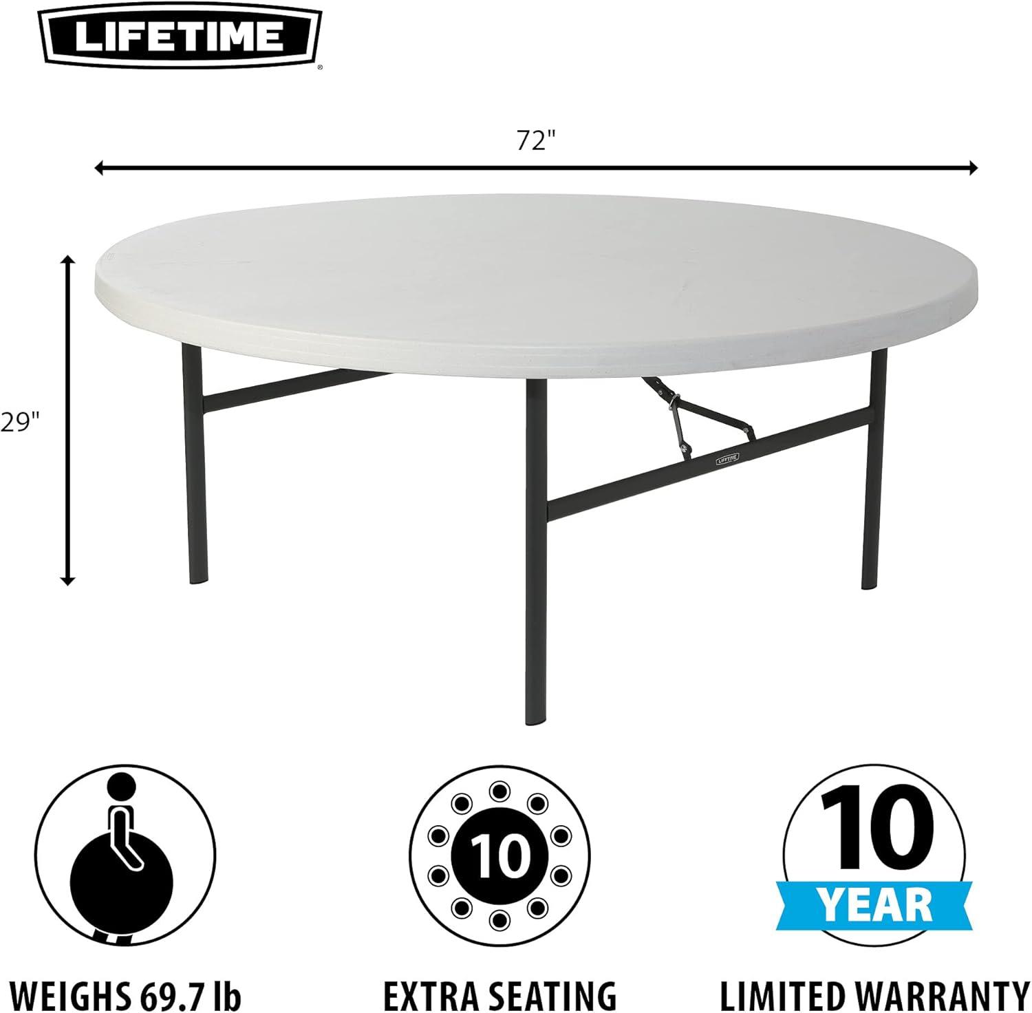 Lifetime 72 inch Round Table, Indoor/Outdoor Commercial Grade, White Granite (22673)