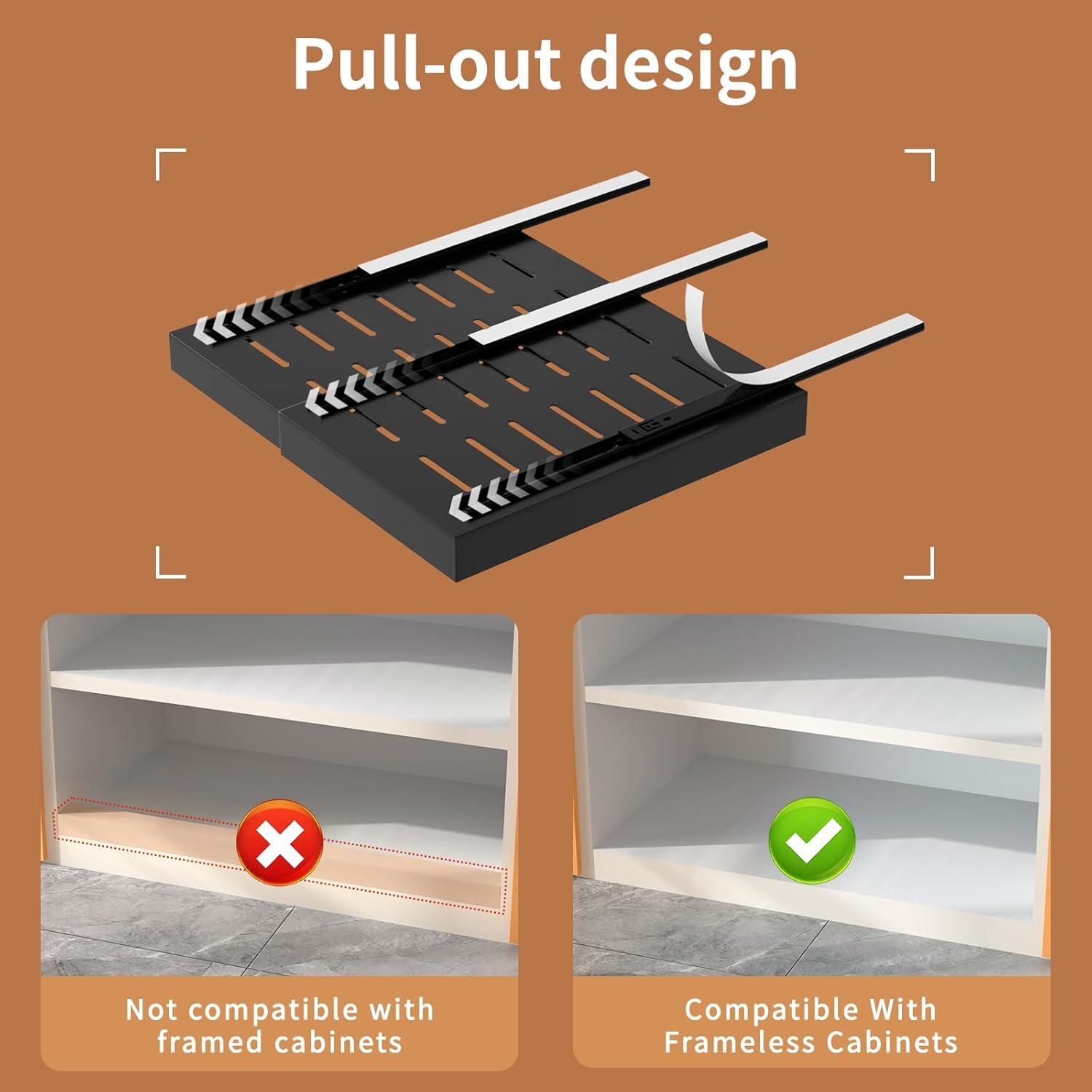 Pull Out Cabinet Organizer 2 pack,Expandable (12.6"-20.4") Pull Out Drawers for Cabinets, Slide Out Cabinet Organizers with Adhesive Nano Film for Kitchen Cabinet Organization