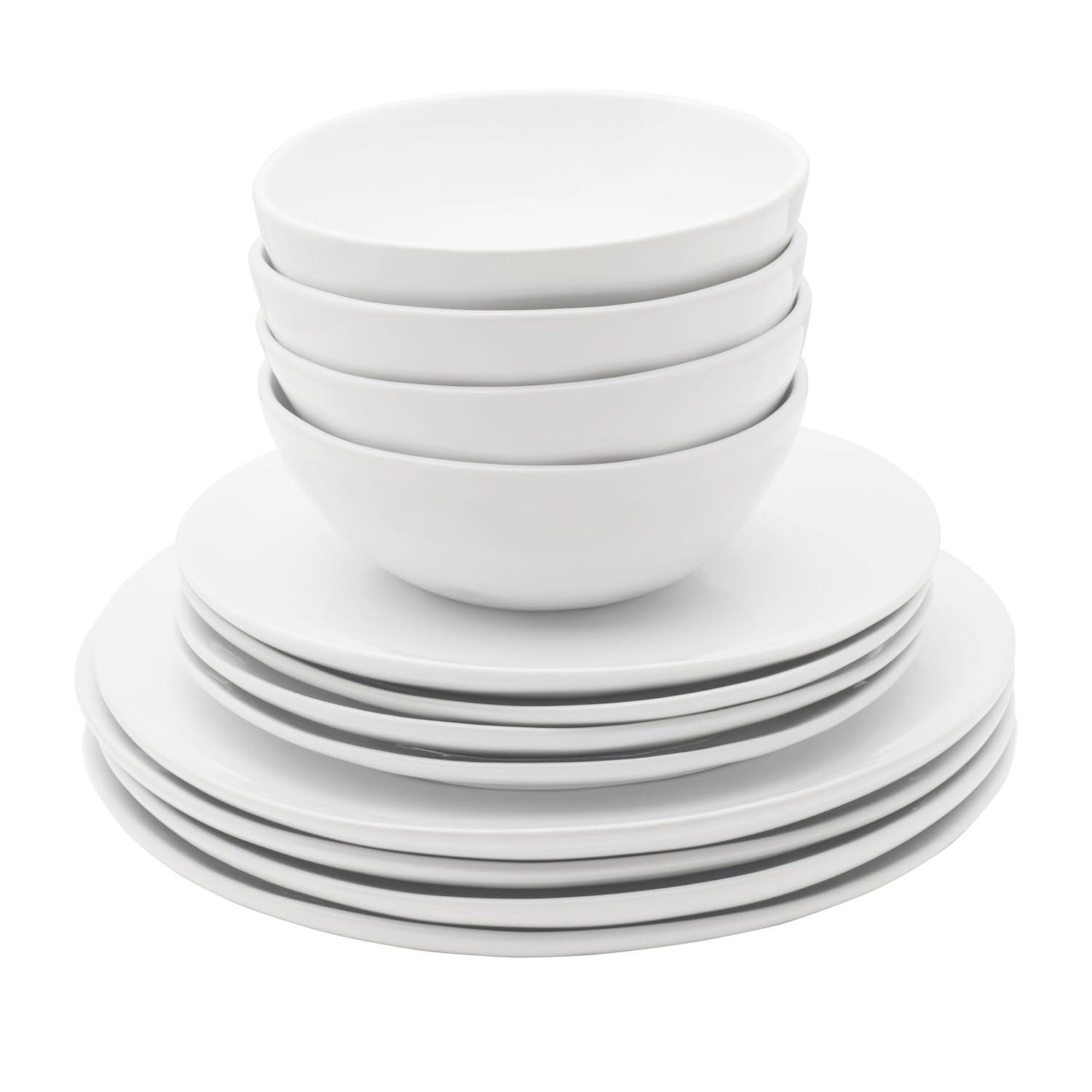 White Porcelain 12-Piece Dinnerware Set, Service for 4