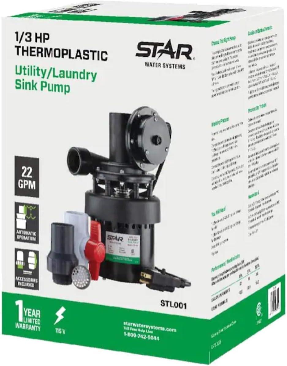 Star Water Systems 1/3 HP 1320 gph Thermoplastic Diaphragm Switch Top AC Sink Pump System