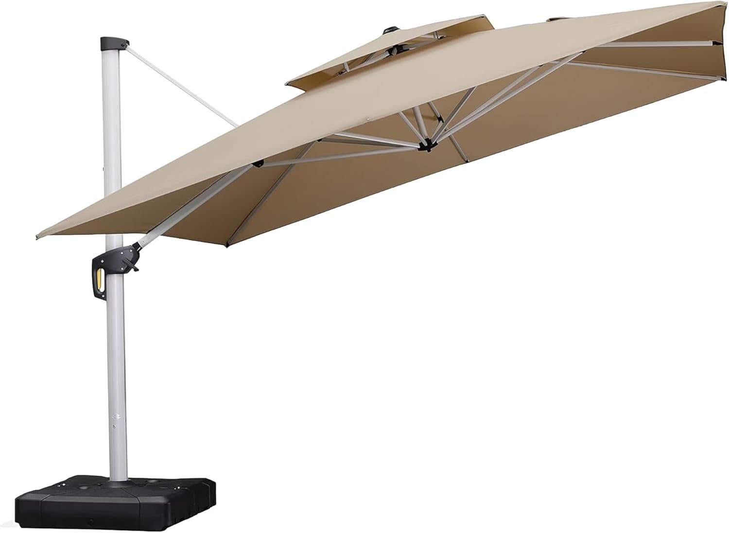 PURPLE LEAF 12 Feet Double Top Deluxe Square Patio Umbrella Offset Hanging Umbrella Cantilever Outdoor Market Umbrella Garden, Black