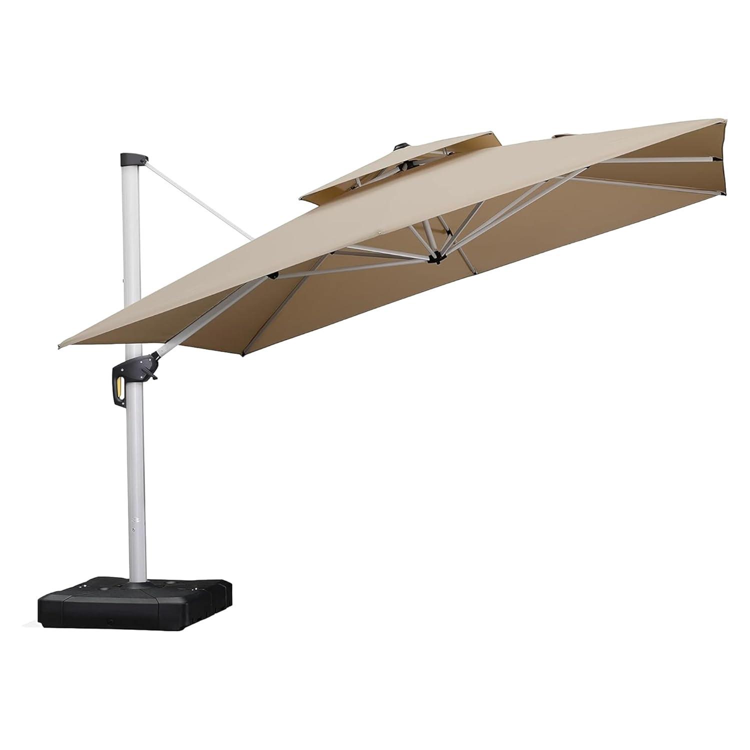 PURPLE LEAF 12 Feet Double Top Deluxe Square Patio Umbrella Offset Hanging Umbrella Cantilever Outdoor Market Umbrella Garden, Black