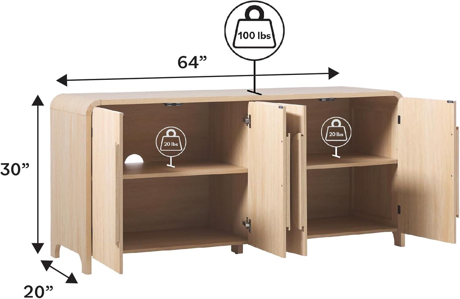 Walker Edison Modern 64" Sideboard with Rounded Edges, Coastal Oak