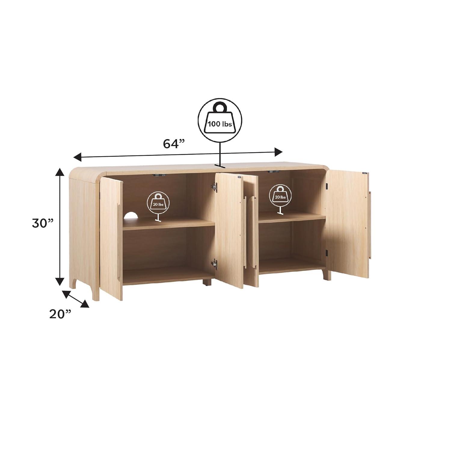 Walker Edison Modern 64" Sideboard with Rounded Edges, Coastal Oak
