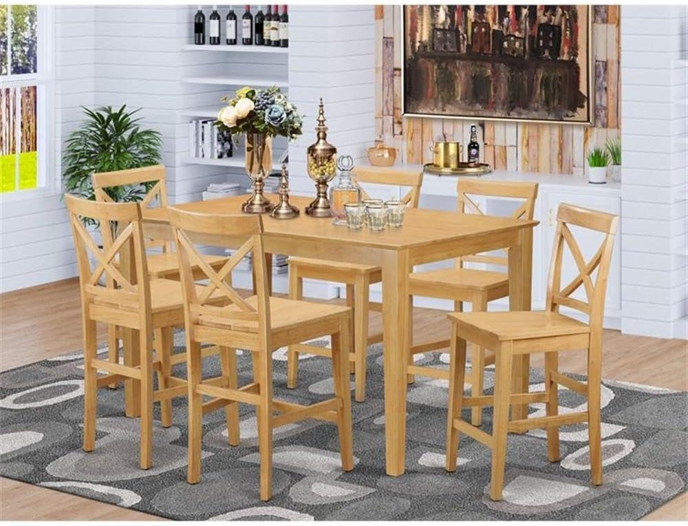 Oak Counter Height Dining Set with 6 Chairs