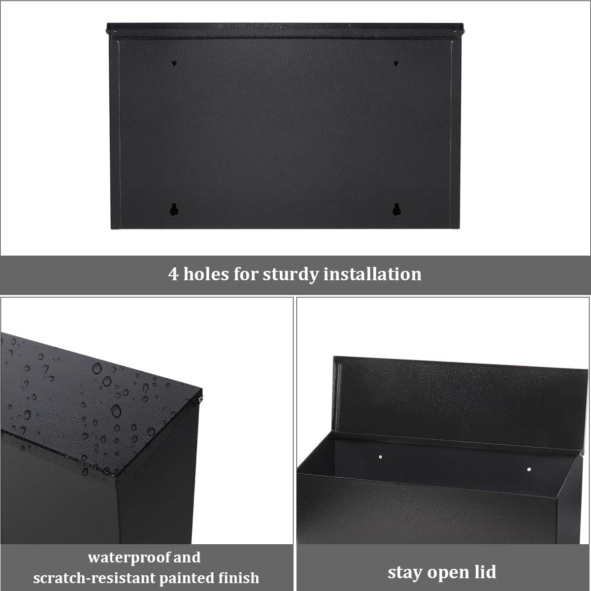 Black Steel Modern Wall-Mount Mailbox