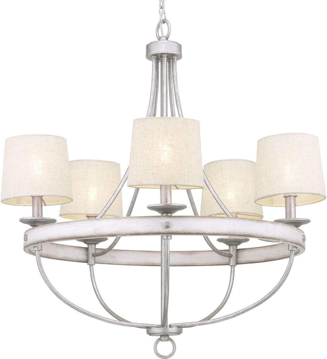 Progress Lighting Gulliver 5-Light Chandelier, Galvanized Finish, Wood Grained Texture Shade