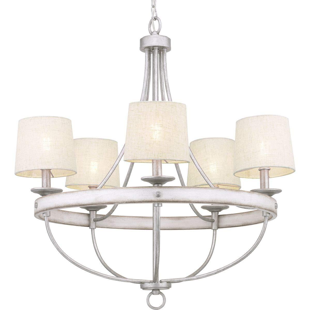 Progress Lighting Gulliver 5-Light Chandelier, Galvanized Finish, Wood Grained Texture Shade