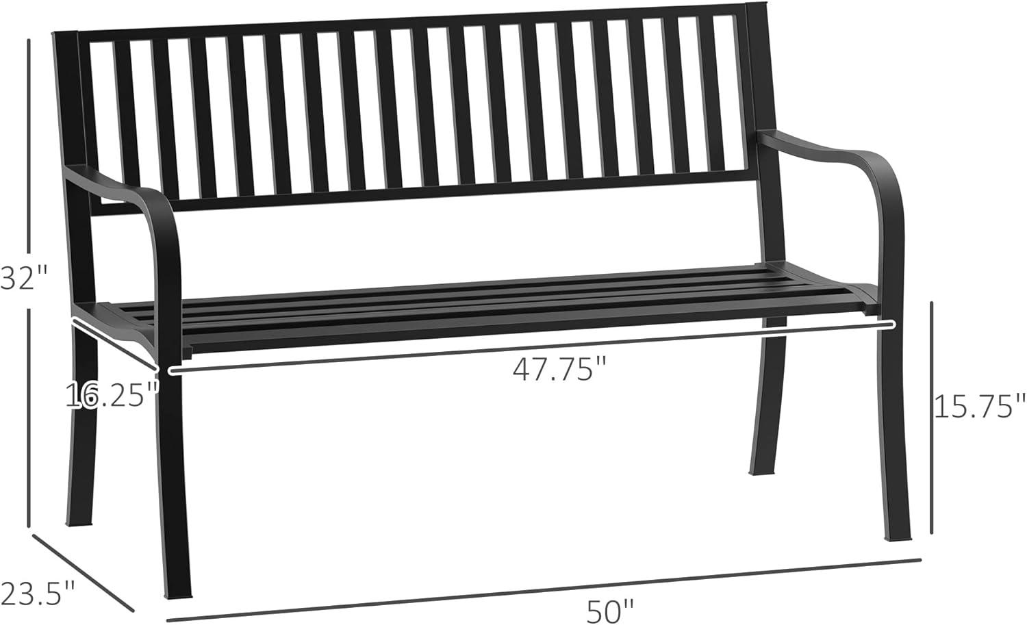 Outsunny 50" Black Slatted Steel Outdoor Garden Bench