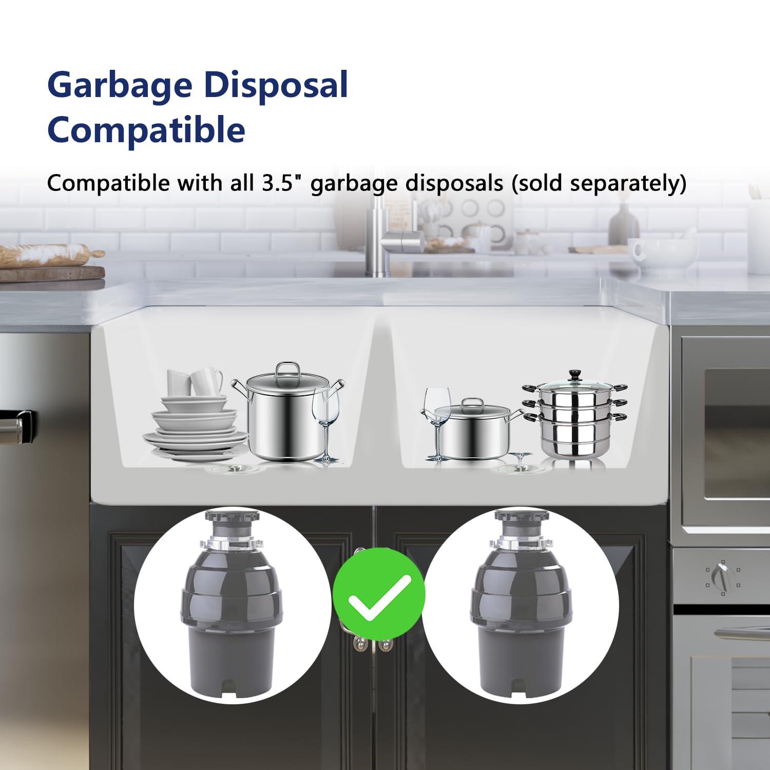 Nova 33" L x 18" W Double Bowl Fireclay Farmhouse Kitchen Sink with Sink Grid and Basket Strainer