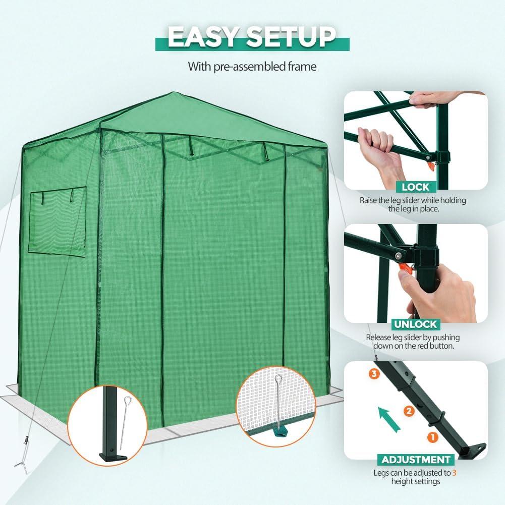 EAGLE PEAK 8x6ft Easy Setup Pop Up Portable Instant Walk-in Greenhouse, Green