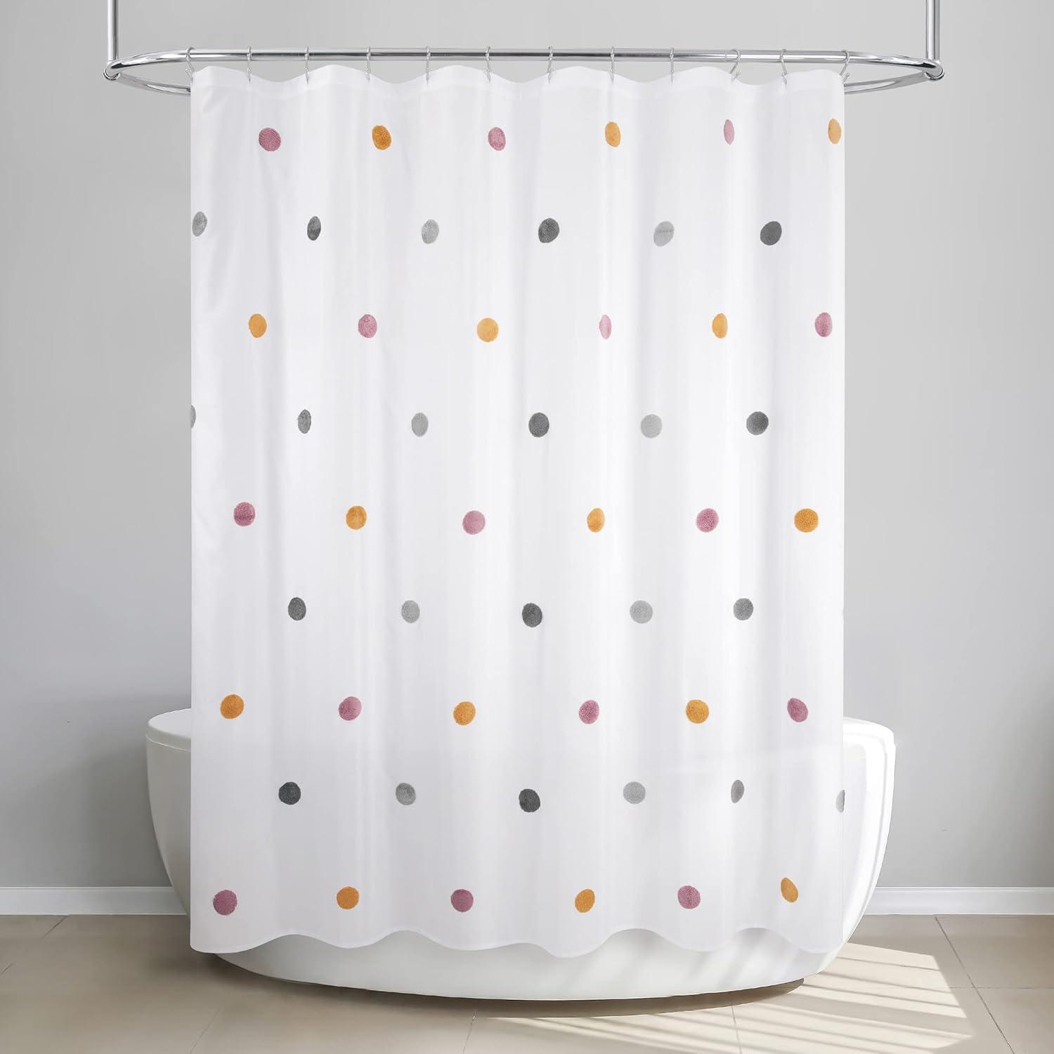 Allure Home Creations Dots Shower Curtain: Polyester Bath Curtain, Microfiber, Buttonhole Top