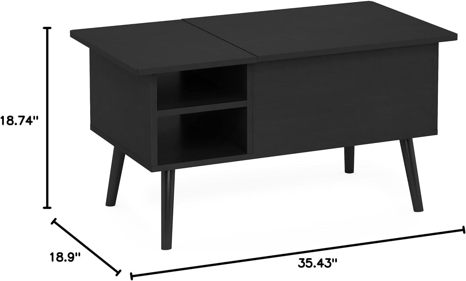 Furinno 35.2" Lift Top Coffee Table Multifunctional Accent Table w/Hidden Compartment and Side Open Storage Shelf Living Room Furniture,Americano