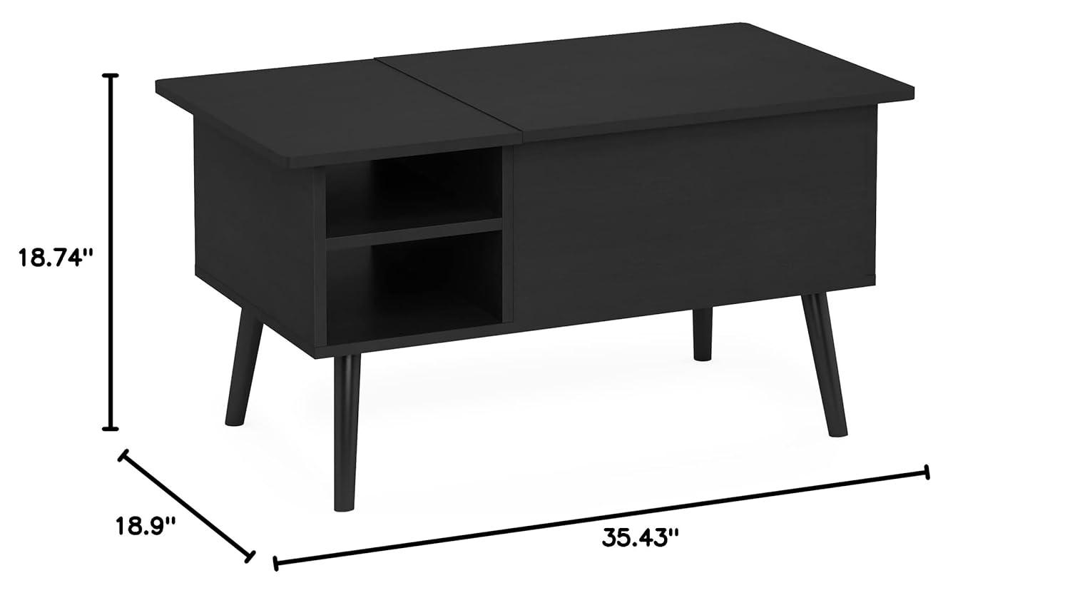 Furinno 35.2" Lift Top Coffee Table Multifunctional Accent Table w/Hidden Compartment and Side Open Storage Shelf Living Room Furniture,Americano