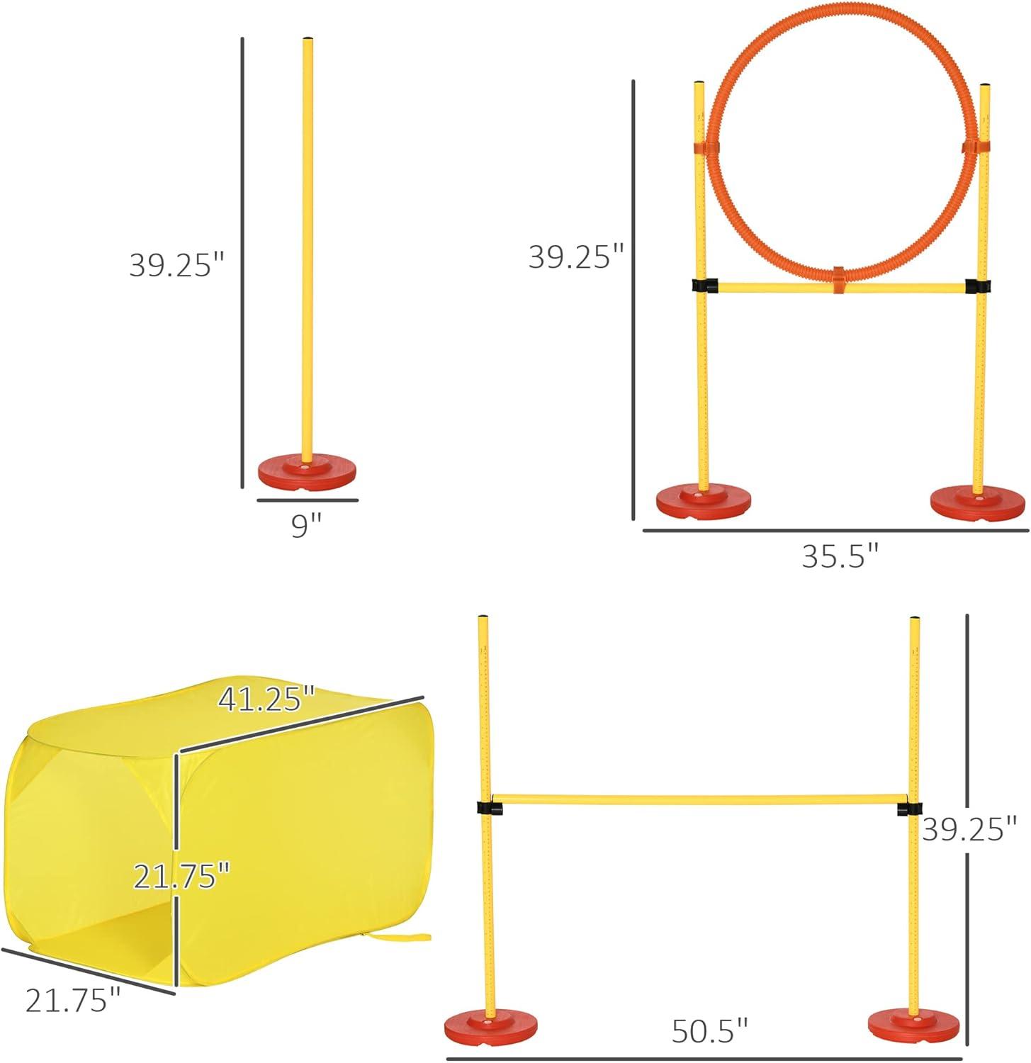 PawHut 4-Piece Dog Agility Training Equipment Doggie Obstacle Course with Tunnel, Hurdle Bar, Hoop, Weave Poles, and Easy Carry Case