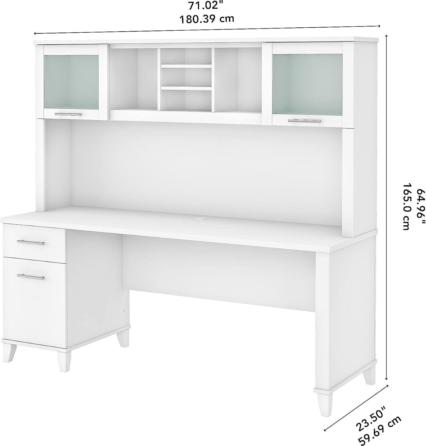 Somerset 72W Office Desk with Drawers and Hutch in White - Engineered Wood