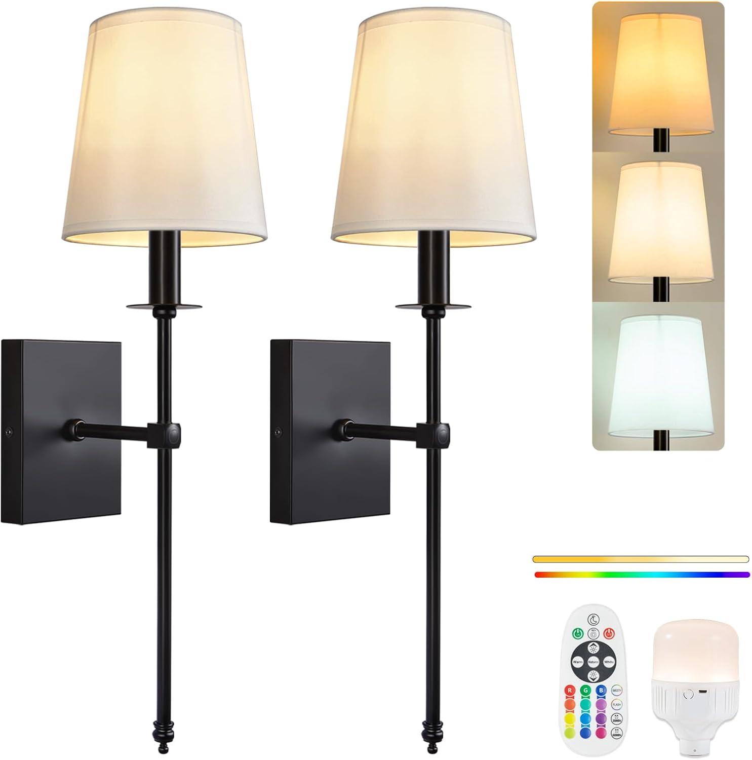 Battery Operated Black Wall Sconce Set Of 2,not Hardwired Fixture Wireless Wall Light ,dimmable Picture Sconces Cordless ,Easy To Install Battery Powered Lamp,for Bedroom, Lounge, Farmhouse Gallery