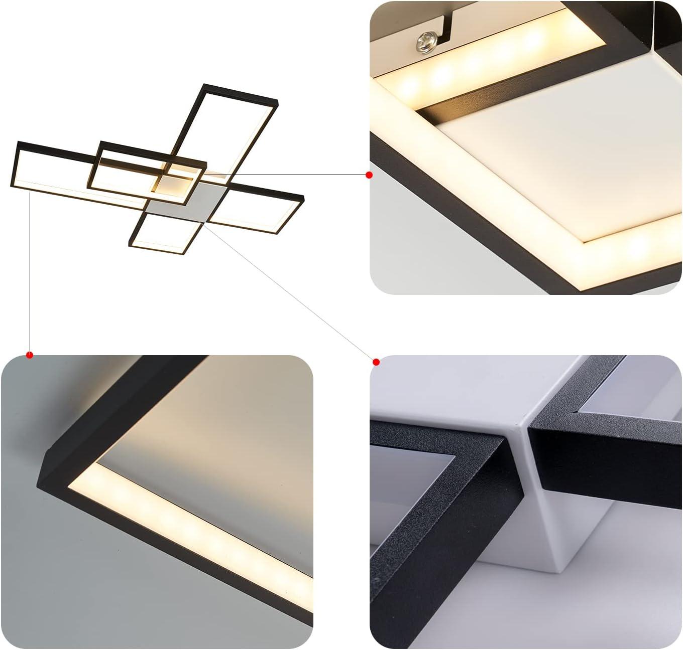 Modern Black Aluminum LED Square Ceiling Light with Remote