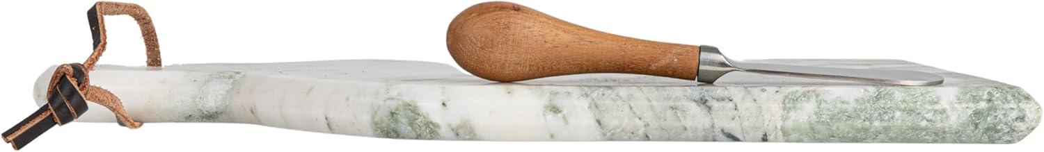 12" Green Marble and Mango Wood Cutting Board with Knife