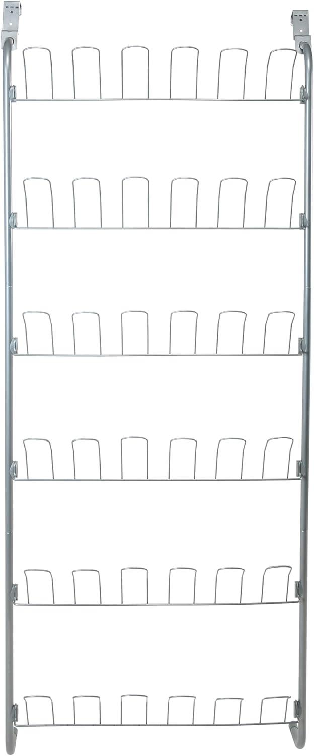 Organize It All Overdoor Wire Shoe Rack Basic Collection: Holds 18 Pairs, Metal Frame, Silver & Black, No Assembly Required