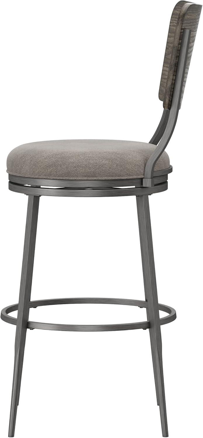 Gray Wood and Metal Swivel Bar Stool with Backrest