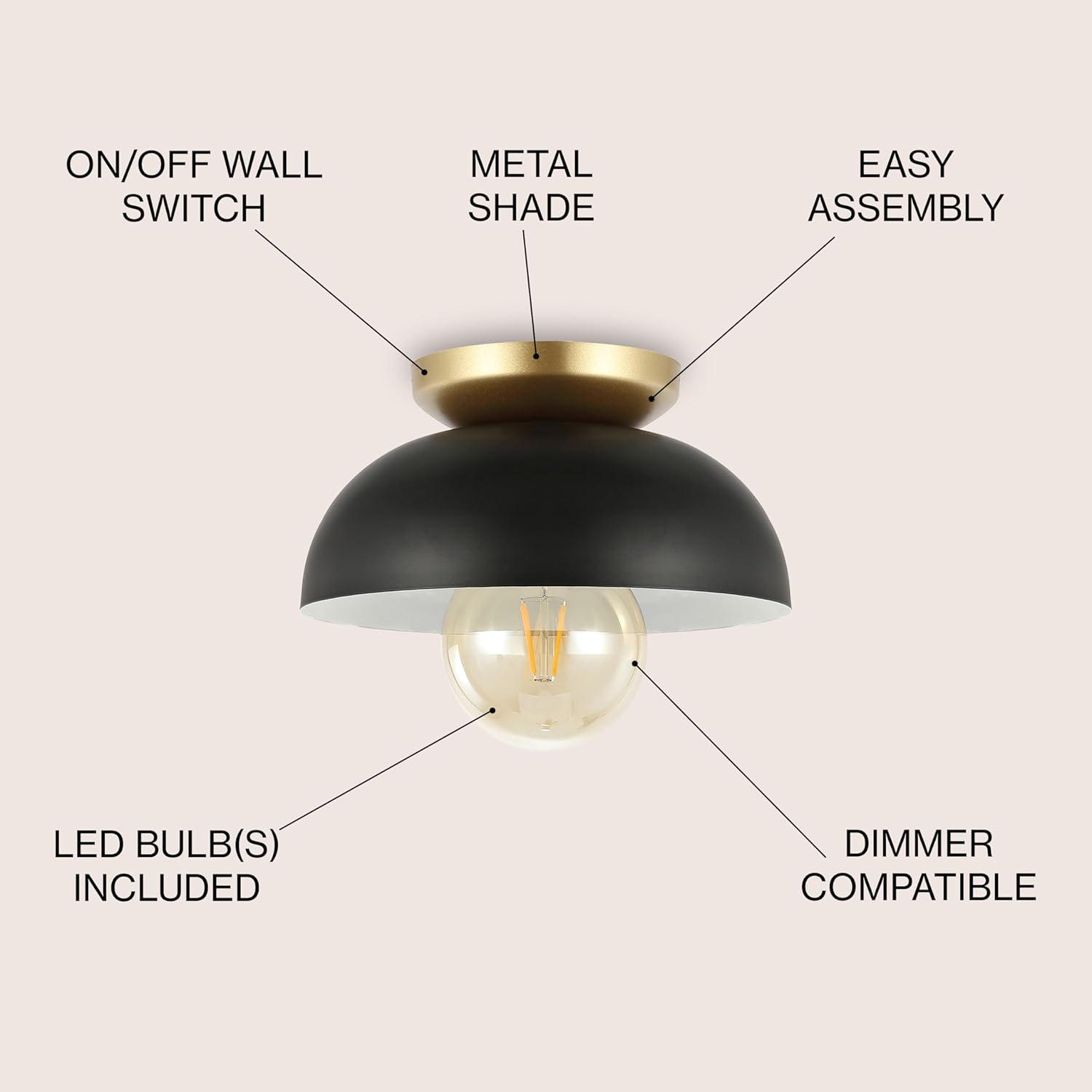 Paulina 8.5" 1-Light Classic Industrial Iron LED Flush Mount, Black/Gold Painting