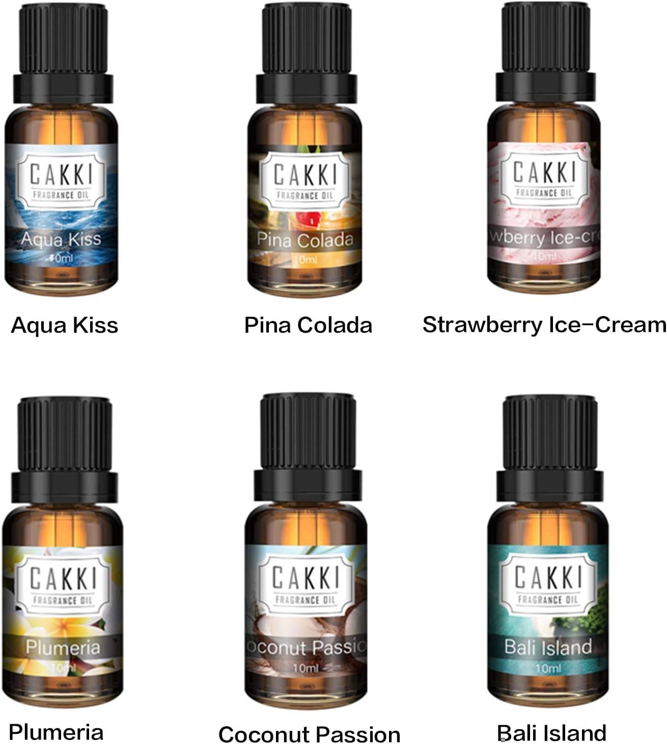 Summer Essential Oils for Diffusers for Home, CAKKI Fragrance Oils Set, 6X10ml with Coconut Passion,Plumeria, Pina Colada, Aqua Kiss, Natural Aromatherapy Oils, for Candles Making, for Humidifiers