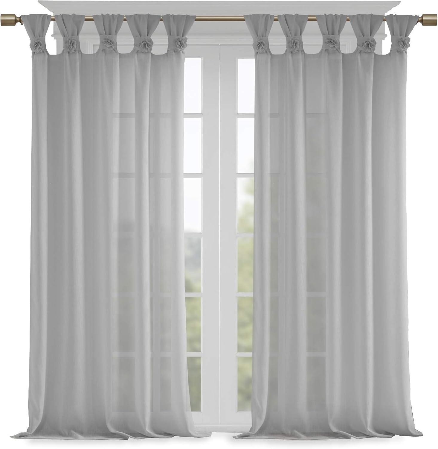 Gray Tab Top Sheer Faux Linen Window Panel