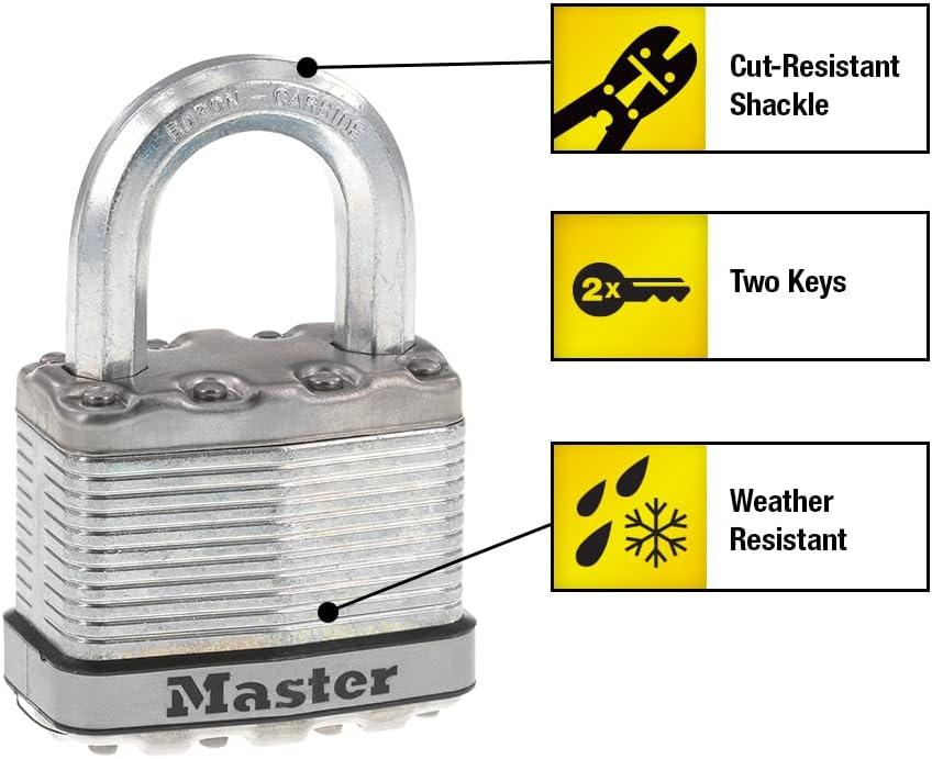 Master Lock 1-7/16" H x 13/16" W x 2" L Laminated Steel Dual Ball Bearing Locking Padlock