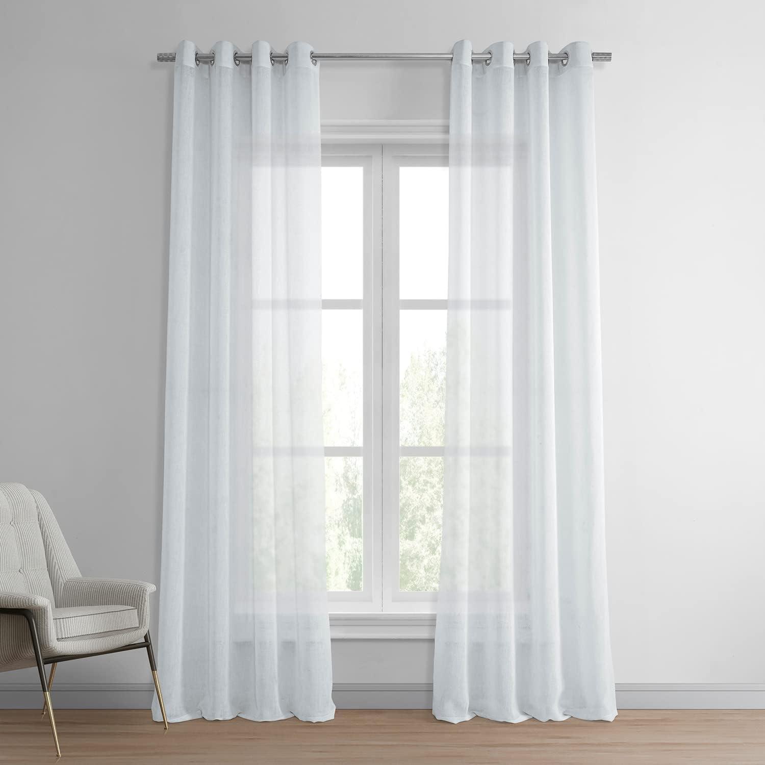 Aspen White Grommet Faux Linen Sheer Curtain Panel 50x96