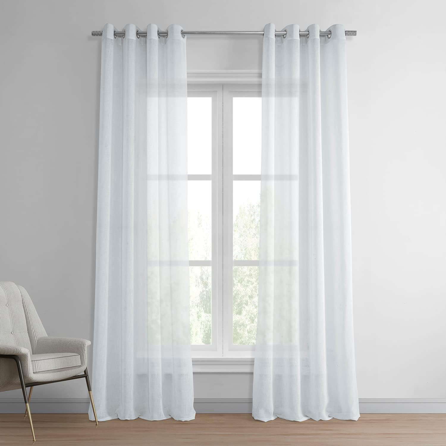 Aspen White Grommet Solid Faux Linen Sheer Curtain (1 Panel), Aspen White, 50W X 96L