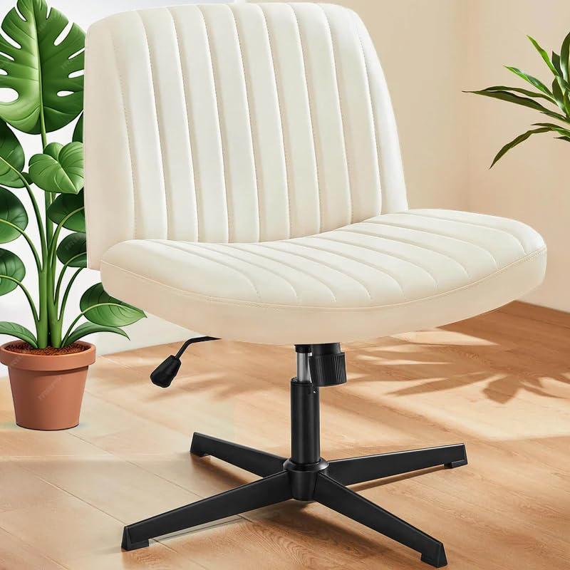 FDW Criss Cross Chair Armless Office Chair No Wheels Modern Swivel Height Adjustable Ergonomic Desk Chair With Wide Seat Computer Task Vanity Chair For Home Office