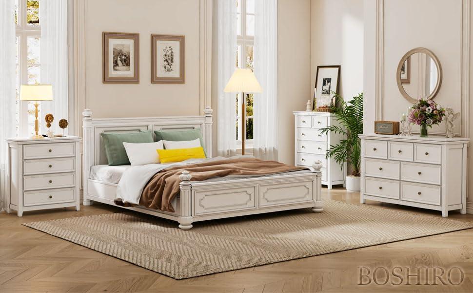 White Farmhouse 6-Drawer Tall Dresser with Metal Handles