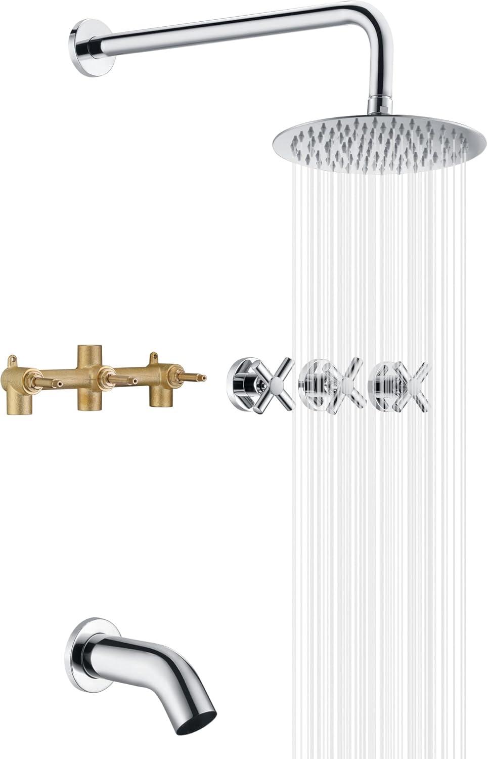 3 Handle Tub and Shower Fixtures with with Rough-in Valve, Chrome