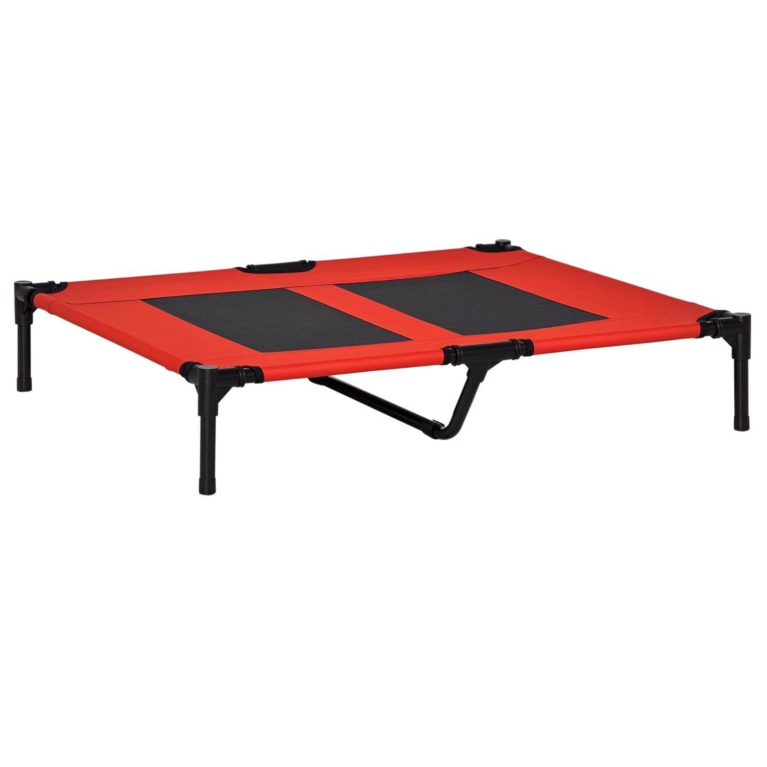 PawHut 36" x 30" Elevated Cooling Summer Dog Cot Pet Bed With Mesh Ventilation - Red
