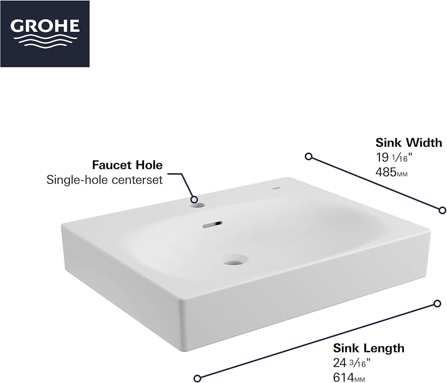 Eurocube® Alpine White Rectangular Wall Mount Bathroom Sink with Overflow