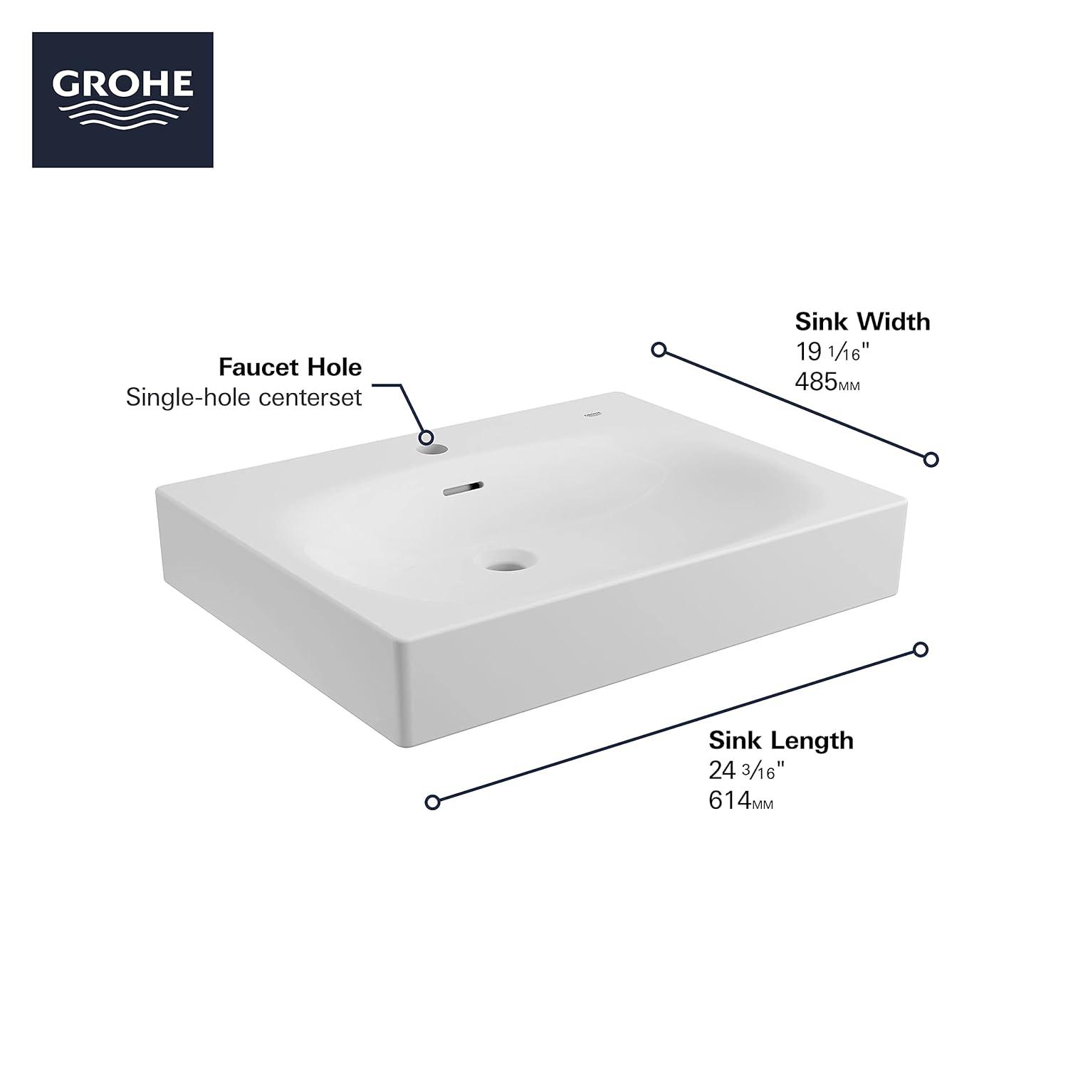 Eurocube® Alpine White Rectangular Wall Mount Bathroom Sink with Overflow